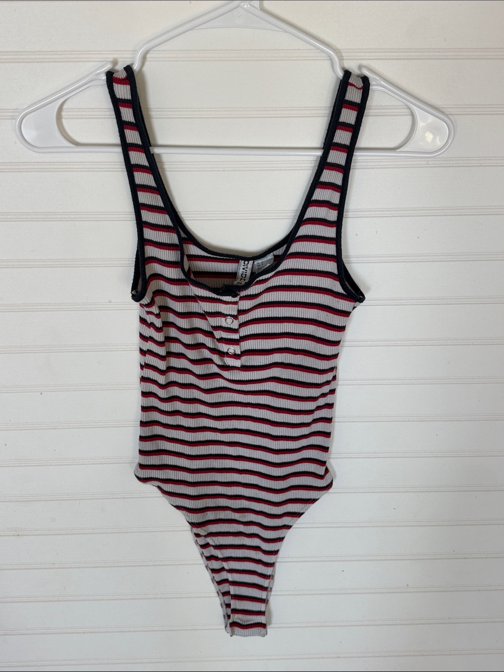 H&M Striped Ribbed One-Piece Bodysuit - White, Red, Black